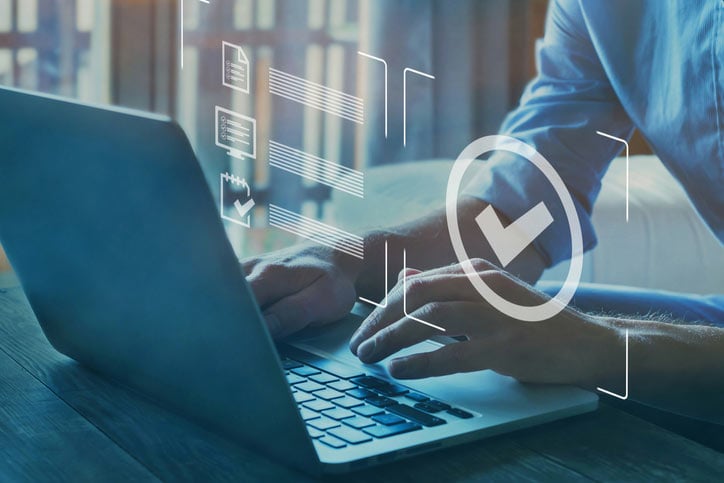 Quality control certification, checked guarantee of standard of company product. Concept on virtual screen.