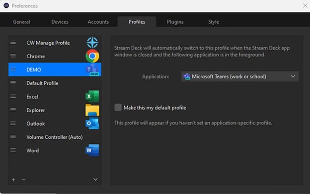 Stream Deck Application selection