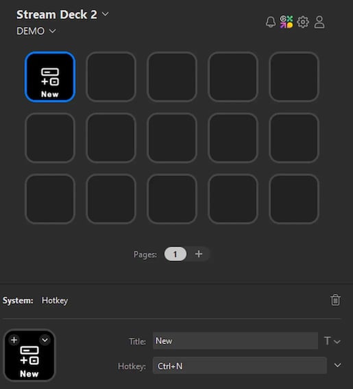 Screen used to edit the Stream Deck buttons
