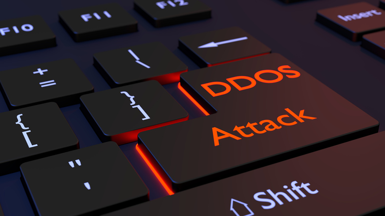 Distributed denial of service black keyboard with DDOS enter key